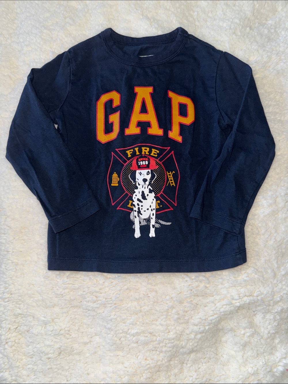 GAP Navy Long Sleeve Tee with Dalmatian Firefighter Graphic